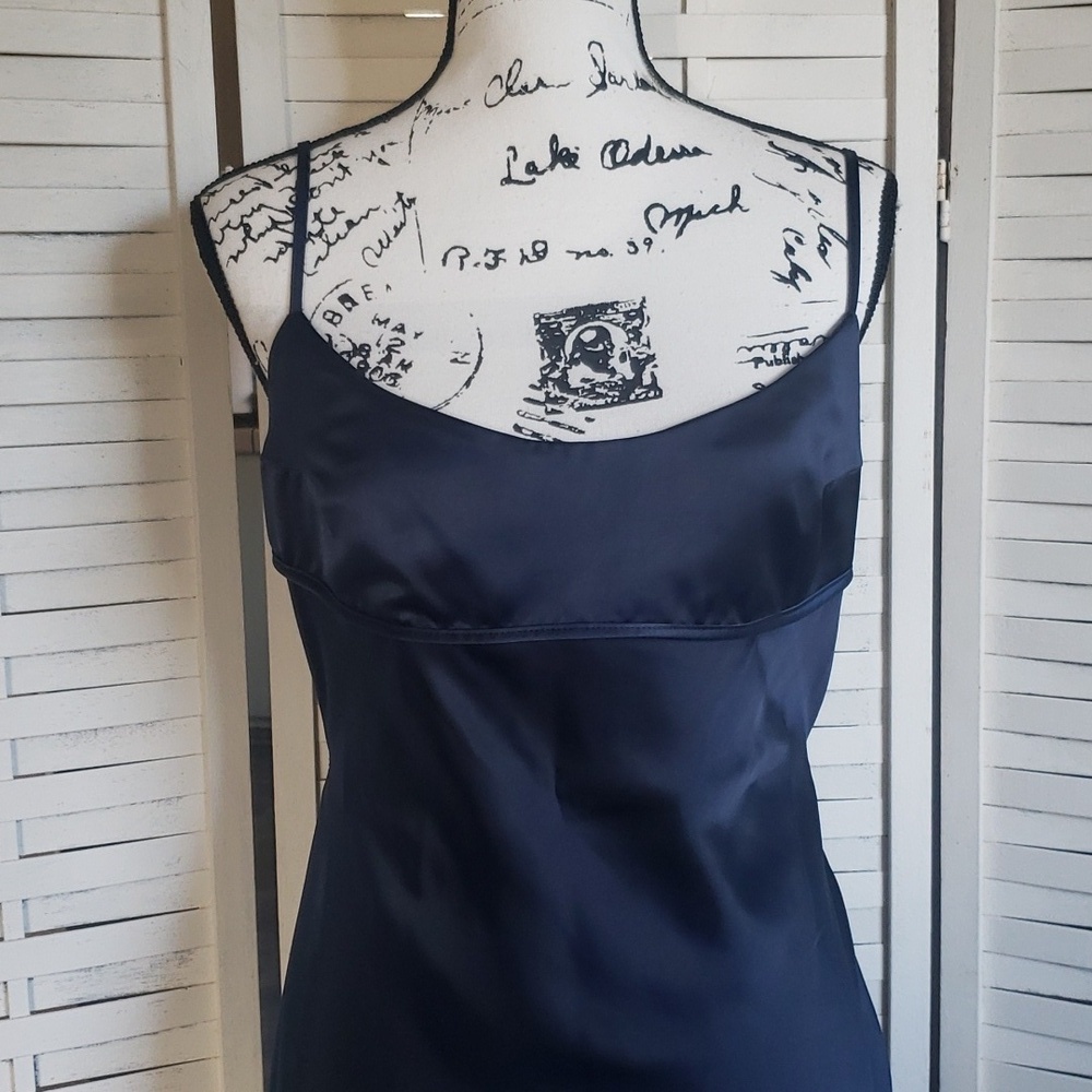 Jason Wu Elegant Navy Blue Satin Maxi Dress Size L - Picture 2 of 7